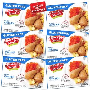 KJ Meals - Kosher for Passover Roast Chicken with Potato & Carrots, MRE Meat Meals Ready to Eat, Gluten Free Food (6 Pack) Prepared Entree Fully Cooked, Shelf Stable Microwave Dinner