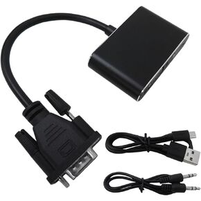 New 2 in 1 VGA to HDMI+VGA Adater 1080P Full HD Video Audio Converter Suitable for Various Occasions-Copy/Extend Screen, Home Theather, Office Work, Meeting Speech