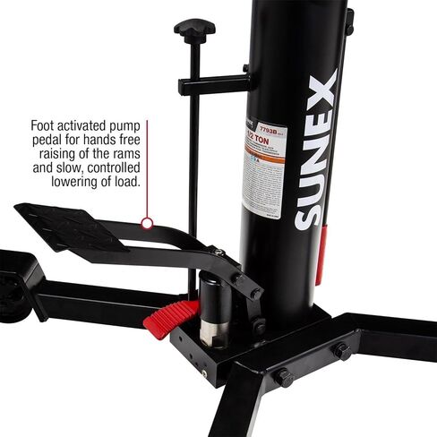 Sunex Tools 7793B 1,000 lb Telescopic Transmission Jack, Hydraulic, Foot Pump Operated, Tilt Saddle with Chain Tie-Down, 74.2 in Max Height in Saudi Arabia