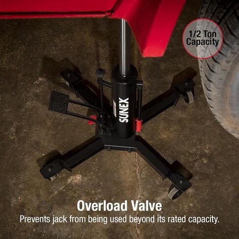 Sunex Tools 7793B 1,000 lb Telescopic Transmission Jack, Hydraulic, Foot Pump Operated, Tilt Saddle with Chain Tie-Down, 74.2 in Max Height in Saudi Arabia