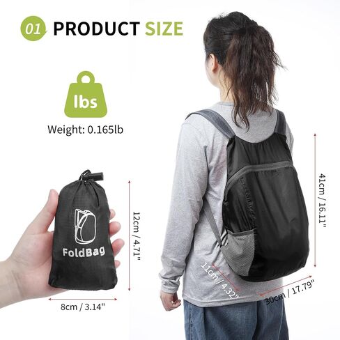 20L Ultra Heaking-Daypack Lightweight Travel Packpack يمكن تعبئتها للتخييم في الهواء الطلق ، أسود in Kuwait