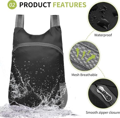 20L Ultra Heaking-Daypack Lightweight Travel Packpack يمكن تعبئتها للتخييم في الهواء الطلق ، أسود in Kuwait