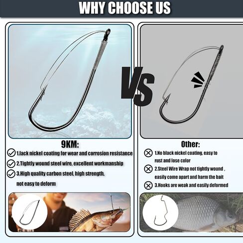9KM DWLIFE Weedless Wacky Rig Hooks 30PCS Bass Hooks Super Strong Wacky Worm with Wire Guard for Neko Rig in Saudi Arabia