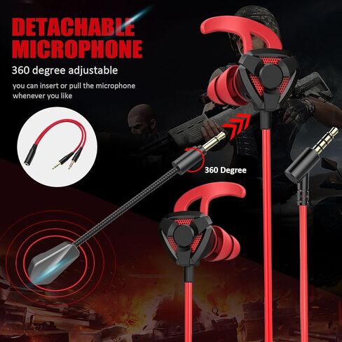 Gaming Headset with Microphone Wired Earbuds PC for PS4 PS5 Xbox One PlayStation 5 Games Mobile Phone, Detachable Stereo Bass Earphones Noise Cancelling Gaming Headphones with Mic Black in Saudi Arabia