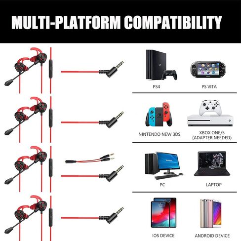 Gaming Headset with Microphone Wired Earbuds PC for PS4 PS5 Xbox One PlayStation 5 Games Mobile Phone, Detachable Stereo Bass Earphones Noise Cancelling Gaming Headphones with Mic Black in Saudi Arabia