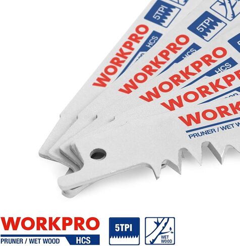 مجموعة شفرات المنشار الترددية لتقليم الخشب من WORKPRO، شفرات منشار تقليم 6/9 بوصة مع فولاذ كربوني عالي 5TPI مصمم للتقليم السريع والنظيف وقطع الخشب، تتضمن حقيبة منظمة، 10 قطع in Kuwait