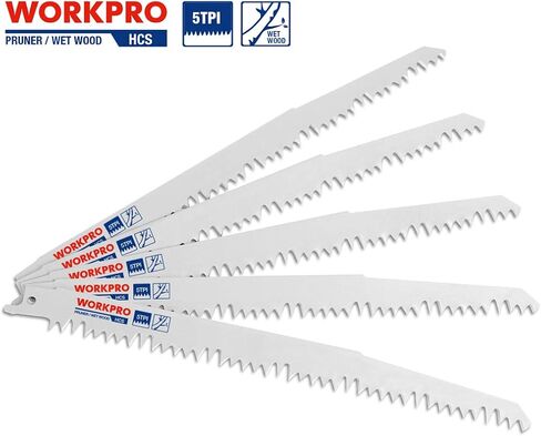 مجموعة شفرات المنشار الترددية لتقليم الخشب من WORKPRO، شفرات منشار تقليم 6/9 بوصة مع فولاذ كربوني عالي 5TPI مصمم للتقليم السريع والنظيف وقطع الخشب، تتضمن حقيبة منظمة، 10 قطع in Kuwait