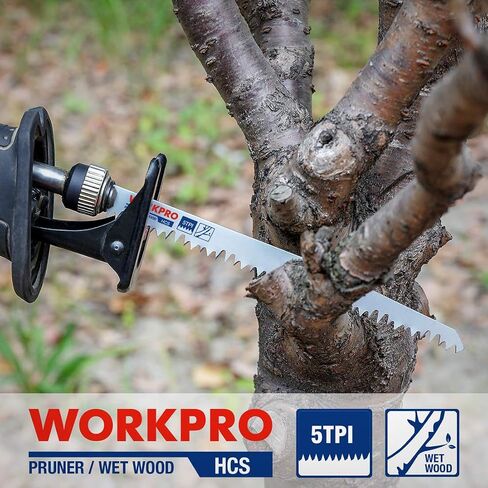 مجموعة شفرات المنشار الترددية لتقليم الخشب من WORKPRO، شفرات منشار تقليم 6/9 بوصة مع فولاذ كربوني عالي 5TPI مصمم للتقليم السريع والنظيف وقطع الخشب، تتضمن حقيبة منظمة، 10 قطع in Kuwait
