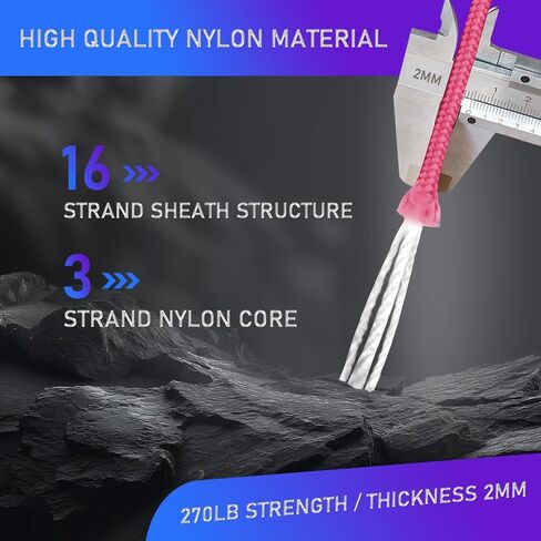 Paracordland-270LB Paracord Rope-50m-Micro 2mm-Utility Cord Thin Braided Best for Military & Camping Survivl Bracelet DIY Projects Fishing Lanyards-Rose-Pink in Saudi Arabia