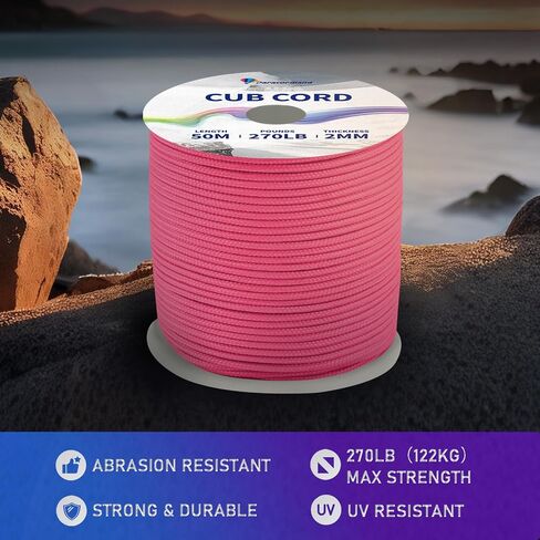 Paracordland-270LB Paracord Rope-50m-Micro 2mm-Utility Cord Thin Braided Best for Military & Camping Survivl Bracelet DIY Projects Fishing Lanyards-Rose-Pink in Saudi Arabia