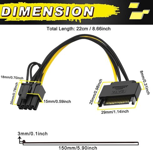 5pcs 6 Pin Female to 8 Pin (6+2) Cable Cable GPU Card PCIe Express Power Adapter 6 pin to 8 PIN PCIe Adapter Cable مع ربطة عنق الكابل ، لمصدر طاقة الكمبيوتر (8.66inch/22cm) in Kuwait