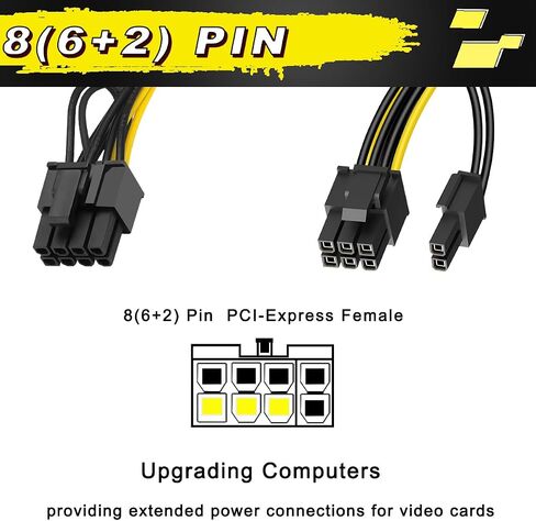5pcs 6 Pin Female to 8 Pin (6+2) Cable Cable GPU Card PCIe Express Power Adapter 6 pin to 8 PIN PCIe Adapter Cable مع ربطة عنق الكابل ، لمصدر طاقة الكمبيوتر (8.66inch/22cm) in Kuwait