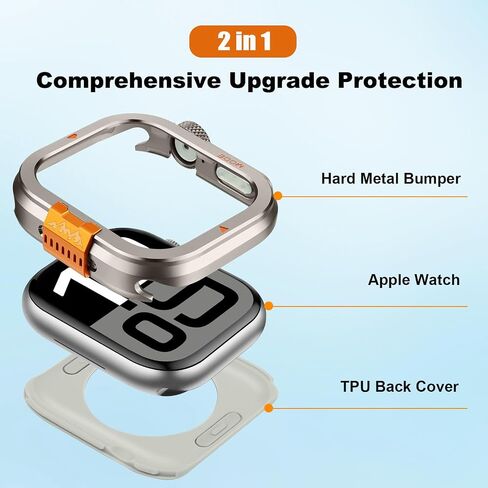 2 in-1 Metal Cover Compatible with Apple Watch Ultra 2/1 Case 49mm, Rugged Bumper with Back Protector for iWatch Ultra 49mm, Black in Saudi Arabia