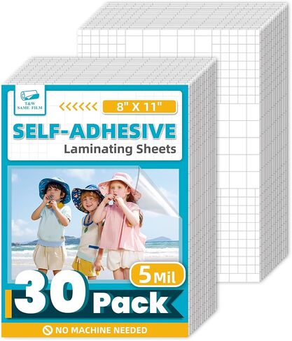 【5 Mil】 Self Adhesive Laminating Sheets, 8 x 11 Inch Laminate Sheets, 30 Pack No Heat Laminating Sheets, Self Sealing Laminating Sheets for Laminator, Round Corner, No Heat, No Machine Needed in Saudi Arabia