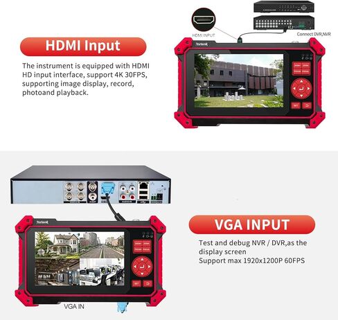 Rsrteng CCTV Tester Monitor Auto HD Coaxial Camera Tester 4K 8MP TVI/CVI/AHD/CVBS Analog Video Monitor 4.3 inch TFT-LCD Screen PTZ Control RS485 Call OSD Menu Audio DC12V Power Output in Saudi Arabia
