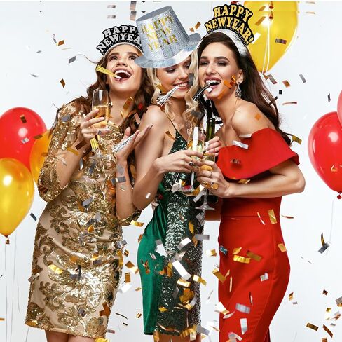 Shappy 100 Pcs New Years Eve Party Supplies 2024 New Year Party Kit Includes 10 Top Hats 25 Tiaras Headbands 50 Noisemakers in Kuwait