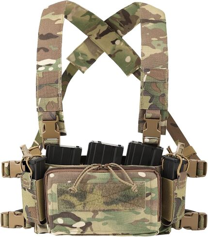 Tactical Chest Rig With Triple 5.56/7.62 Mag Pouch Insert X-Harness Mounted Chest Rig Adjustable&Detachable for Shooting Hunting in Kuwait