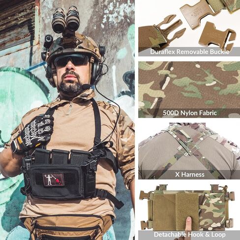 Tactical Chest Rig With Triple 5.56/7.62 Mag Pouch Insert X-Harness Mounted Chest Rig Adjustable&Detachable for Shooting Hunting in Kuwait