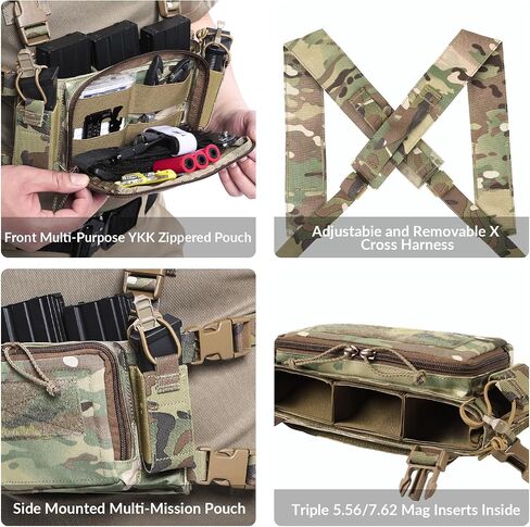Tactical Chest Rig With Triple 5.56/7.62 Mag Pouch Insert X-Harness Mounted Chest Rig Adjustable&Detachable for Shooting Hunting in Kuwait