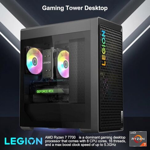 Lenovo Legion Ryzen 7 RTX 4070 Super Ultimate Gaming Desktop. AMD Ryzen 7 7700 (Beats Intel i7-13700H), RTX 4070 Super, 64GB DDR5 RAM, 2TB SSD, Wired KB & Mouse, Wi-Fi 6, Windows 11 Home in Saudi Arabia