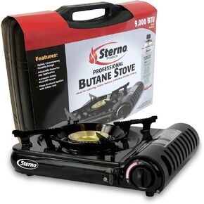 Sterno Portable Butane Stove - 9K/10K BTU Single Burner Stove, Outdoor & Indoor Use Butane Gas Burner with Carrying Case - Camping Cooktop for Tailgating, Outdoor Cooking, Catering, & Action Stations