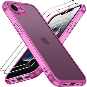 ivoler 3-in-1 Case for iPhone 16e 6.1" 2025 with 2 Pack Tempered Glass Screen Protector [Military Grade Protection], Frosted Translucent Back Phone Cover- Matte Black