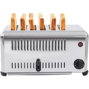 Commercial Toaster 6-Slice Stainless Steel Bread Toaster Dual Independent Control (4/6 Slices) 5-Time Settings Extra-Wide 1.1" Slots for Bagels/Thick Breads Heavy-Duty 1680W