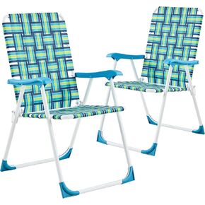 Yaheetech Set of 2 Outdoor Beach Camping Chair, Folding Lawn Chair with Armrests for Adults Portable Robust Iron Frame Chairs for Patio, Backyard, Poolside, Blue