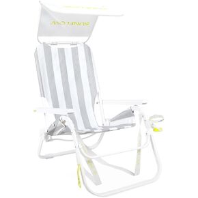 SUNFLOW Shore Thing Premium Beach Chair - Adjustable, Portable, Rust-Resistant, Reclining Beach Chair with UPF 50+ Sun Shade and Drink Holder for The Ultimate in Comfort - Deep Blue Stripe