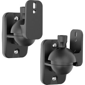 PlusAcc Speaker Wall Mount Brackets - Surround Speaker Mounting Bracket Kit with 20° Tilt & 80° Swivel, Adjustable Bookshelf Shelf for Home Theater, Hold up to 8 lbs (2 Pack, Black)