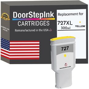 DoorStepInk Remanufactured in The USA Ink Cartridge Replacements for HP 727 300ml Yellow F9J78A for Printers DesignJet T1500 T2500 T920 T930