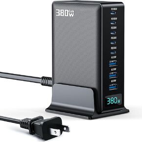 380W محطة شحن ، 8 Port Gan Fast USB C Charger Block مع PD 100W Dual PD لجهاز الكمبيوتر المحمول ، MacBook Pro/AIR ، iPhone16/15/13