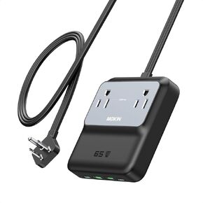 Charging Station, 65W Max 6-in-1 USB C Power Strip for iPhone 16/15 and MacBook, Flat Plug and 5ft Thin Undetachable Extension Cord,2 AC,2 USB-A,2 USB-C,Fast Charging Desktop Charger for Home&Office
