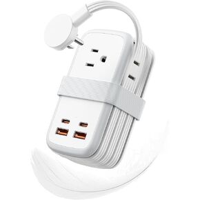 NTONPOWER GAN Ultra 65W USB Charging Station, 7 in 1 Travel Power Strip with 3 Outlets 4 USB (2 USB C), Extension Cord 4ft, Desktop Power Strip Fast Charging Compatible with MacBook, iPhone，White