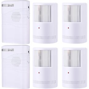 Qualirey 2 Sets Driveway Alarm Wireless Include 2 Receiver and 4 Infrared Motion Sensors, Weatherproof Long-Range Home Security and Caregiver Alert, Caregiver Reminder for Elderly Visitor Bell