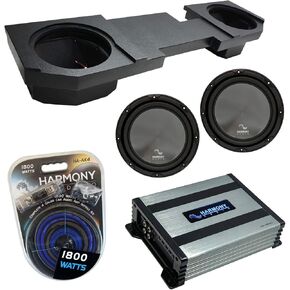 Compatible with 2002-2018 Dodge Ram Quad or Crew Truck Harmony Bundle R124 Dual 12" Rhino Coated Sub Box & HA-A400.1