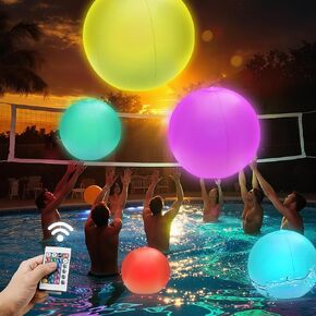 4 Pack Light Up Beach Balls, LED Glow in The Dark Pool Ball, Floating Inflatable Beach Pool Toy with 4 RC,16 Colors Lights 4 Modes,Outdoor Indoor Halloween Christmas Party Decoration for Kids Adults