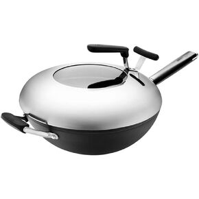 Household Wok Uncoated Iron Wok Non-Stick Pan Wok Home Gas and Induction Cooker Cookware (Size : 340115mm) (340 * 115mm)