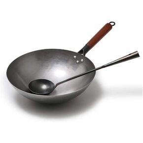 Chinese Traditional Iron Wok Handmade Large Wok&Wooden Handle Non-Stick Wok Gas Cooker Pan Kitchen Cookware (Size : 30cm) (30cm)