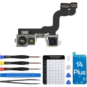for iPhone 14 Plus Front Camera Replacement Selfie Camera 14plus 12MP OEM Front Facing Camera Flex Cable Module Light Receiver Repair with Fix Tools Kit A2632 A2885 A2886 A2887 A2888