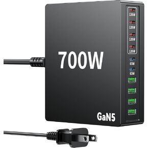 700W USB C Charger Block Fast 10 Port Charging Station Hub Brick PD 100W Gan Laptop Charger for DELL HP MacBook Pro/Air/All iPad iPhone 16 15/14/13/Pro Max/Samsung Galaxy Note