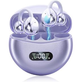 Ear Clip Earbuds Mini Open Ear Headphones Wireless Bluetooth Earphones for Sport Workout Driving Walking Running Compatible with iPhone Android (Purple)