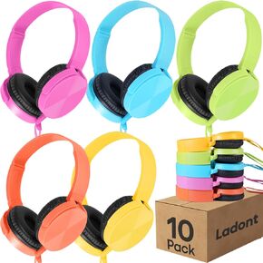 2 Pack Kids Headphones for School Classroom K-12, Swivel Foldable, HD Stereo, 3.5mm Jack Wired Headphone for Kids Children Student (Blue+Pink)