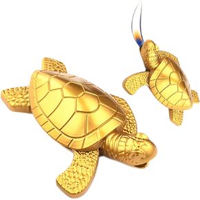 Torch Lighter - Turtle Shaped Refillable Gas Adjustable Flame Lighter, Unique Gift for Men & Women, Decorative Tabletop Lighter for Home & Office (Without Butane)-Titanium Gold