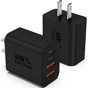 USB C Charger Block, 2 Pack 40W 4-Port iPhone Charger Fast Charging Multiport PD 3.0 & QC 4.0 Double Quick Charge, Compatible with iPhone 16/15/14/13/12/11，Pro Max，iPad, Samsung (White)