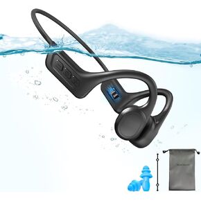 سماعات رأس توصيل عظمي للسباحة، مقاومة للماء IP68، بلوتوث لاسلكي 5.3، ميكروفون مدمج وسماعات أذن بلوتوث مفتوحة 32 جيجابايت MP3 للجري والسباحة