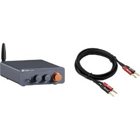 Fosi Audio 14AWG Braided Speaker Wire 5.9Ft and Fosi Audio BT20A Pro Bluetooth 5.0 Amplifier, 300W x2 Wireless Amp