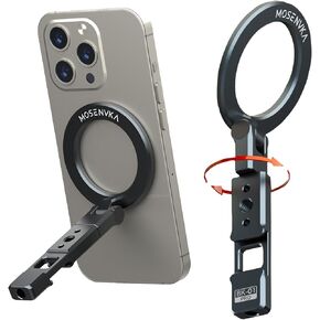 Magnetic Phone Mount, Phone Grip Stand,Strong Magnet Desk Stand,Foldable Ring Holder with 1/4" Screw Hole&Cold Shoe Mount for iPhone 16/15/14/13/12/Tripod/Travel Portable