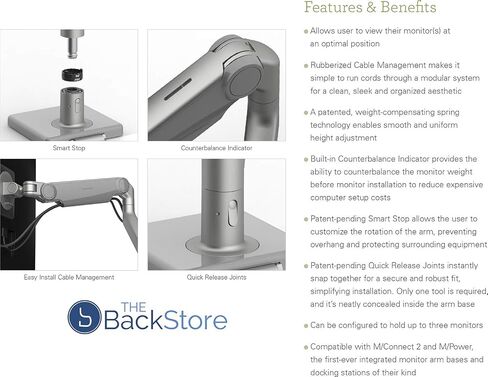 Humanscale M8.1 Adjustable Monitor Arm with Two Piece Clamp Mount and Base - Silver M81CMSBTB in Kuwait