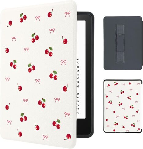 Cute Cherry Red Bow Case for 7" Kindle Paperwhite(12Th Gen,2024)&Kindle Colorsoft Stylish Exquisite Cover with Hand Strap Soft Pu Leather Case Compatible with Kindle Basic Auto Sleep&Wake in Saudi Arabia